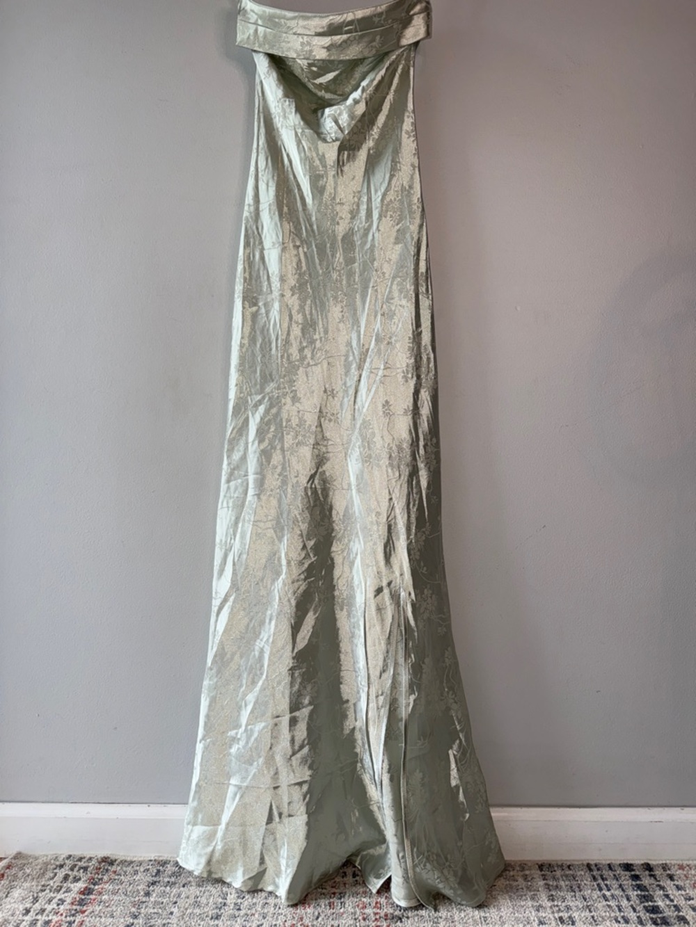 Satin Floral Cowl Neck Floor-Length Gown in Pale Sage
